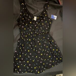 Abound Black Floral Daisy Romper - Yellow, Pink & Blue Daisies